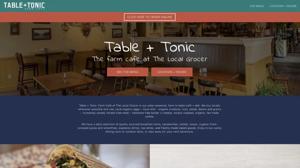 Two Pines Creative - Web Design NH, Table + Tonic Farm Cafe